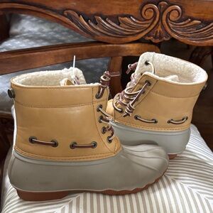 Tan and Gray Duck Boots